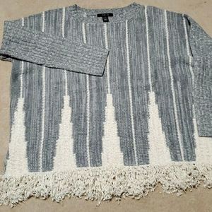 Gray and white fringe sweater